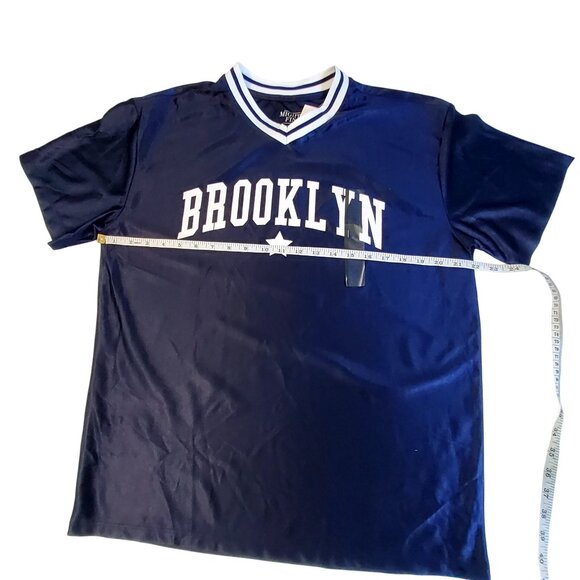Brooklyn Navy Blue Graphic Tee Size M Polyester By Mighty Fine Ribbed collar - Picture 5 of 7